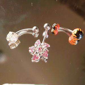 Body Jewelry Piercing Navel NWOT 14g Surgical Steel Gem Flower Flame